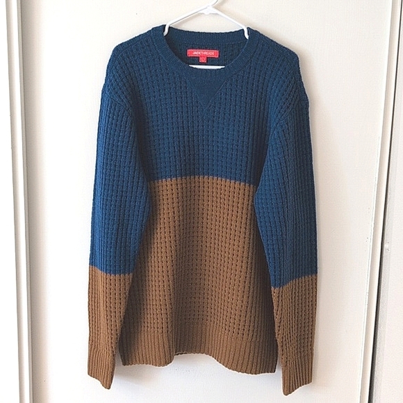 Jack Threads Other - Jack Threads Crewneck Wool Blend Colorblock Sweater Men's Blue Brown Size Large